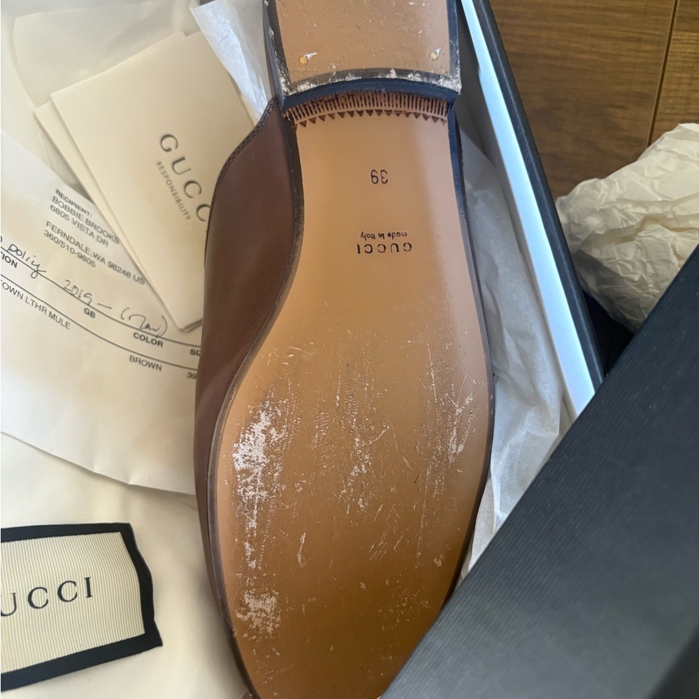 Gucci Chocolate Leather Loafers with Gold Hardware - Picture 3 of 4